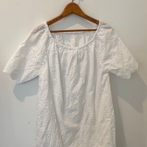 Eyelet Dress, cotton, white, plain back, short sleeves, made in Italy, size M?
